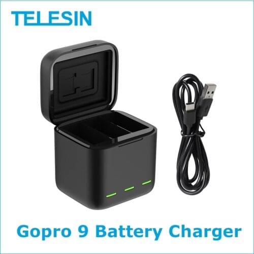 In Stock TELESIN For GoPro 9 3 Ways LED Light Battery Charger TF Card Storage Charging Box For GoPro Hero 9 Black