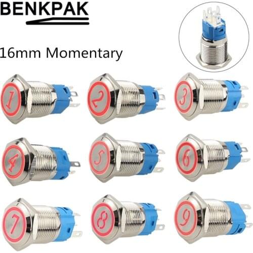16mm Momentary Reset Waterproof Metal Push Button Switch Led Number Letter 0 1 2 3 4 5 6 7 8 9 Elevator Lift Custom-made