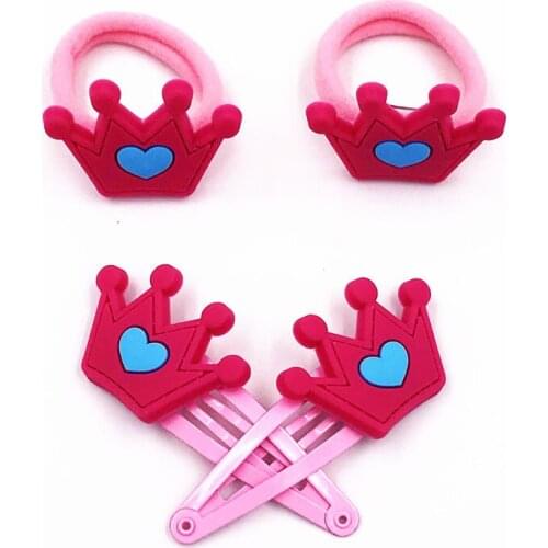 4PCS Cute Crown Hairbands Hairpin For Girls Cute Cartoon Hair Accessories Elastic Hair Bands Barrettes Children Headwear