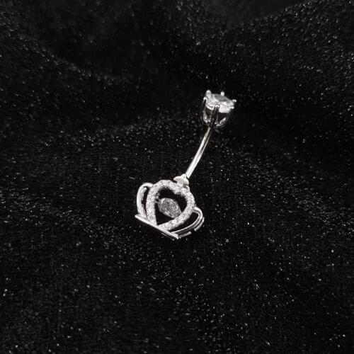 925 Sterling Silver White Zircon Crown Belly Button Rings Body Decoration Navel Piercing For Women Fine Jewelry Female Fashion