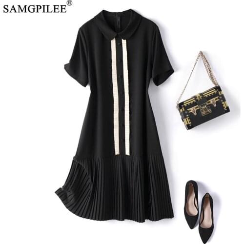 French Hepburn Style Black Dress Women 2021 Ruffled Cloth Doll Collar European Short Sleeve Slim Summer Dresses Woman Plus Size