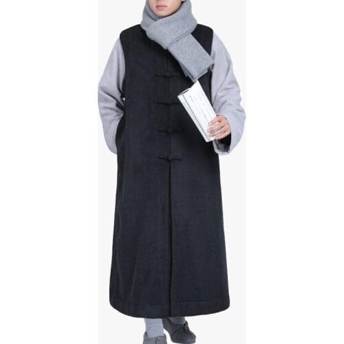 Uunisex winter warm zen buddha prayer clothing vest robe lay meditation Qielangua buddhist shaolin monk kung fu suits gown blue