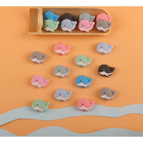 Kovict 10 Pcs Whale Silicone Beads Baby Oral Cavity Tooth Care Teething Ring Toy Pacifier Chain Food Grade BPA-Free