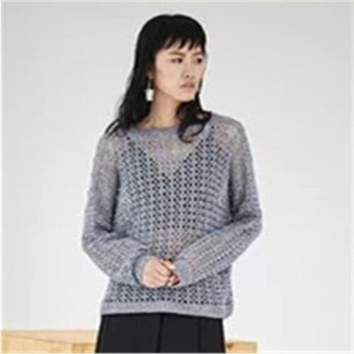 100% hand made polyester knit women fashion hollow out thin short pullover sweater retail wholesale customized