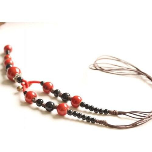 12 Pieces/Lot Ceramic Beads Long Necklace For Women Retro Copper Bell Vintage Bead Strand Necklaces Choker Jewelry Accessories