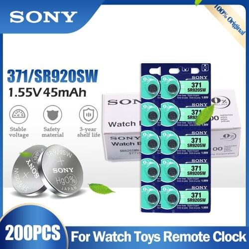 200PCS Original Sony 371 SR920SW AG6 920 LR920 LR69 171 370A 371A 1.55V Silver Oxide Battery For Watch Calculator Button Cell