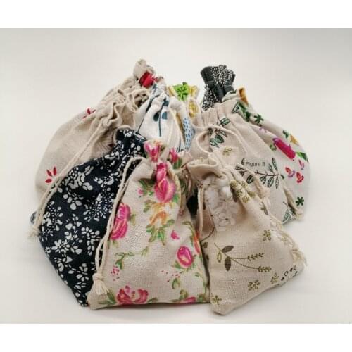 200pcs Pattern Style Jute Bag Sack Cotton Bag Drawstring Christmas Gift Bags for Jewelry Gift Packaging Bags Wedding Pouches Diy