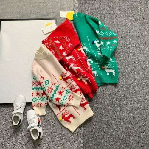 2020 New Fashion Childrens Christmas Deer Pullover Sweater for Cold and Warm Skin-friendly and Comfortable Childrens Pullover