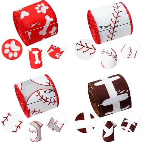 70mm Wired Wired Edge Grosgrain Ribbon Baseball Watermelon Craft Ribbon Decorative for Wrapping Hair Bows,5Yc20244