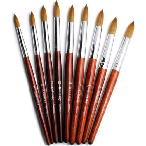 9 Sizes Kolinsky Acrylic nail Brush Set Good Quality Nail Art Mink Brush Wood Handle Gel Builder Manicure Brushes Drawing Tools