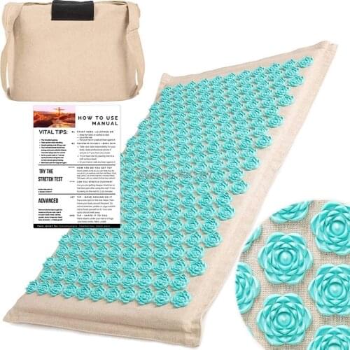 Acupressure Massage Mat Natural Linen Cotton Yoga Spike Cushion Pillow with Bag Back Pain Neck Stress Sciatica Relief Relaxation