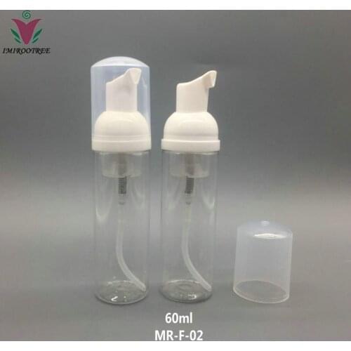 FreeShip 12pcs 2oz 60ml PET Clear Plastic Foam Pump Bottles with White Foamer Pumps and Transparent Caps