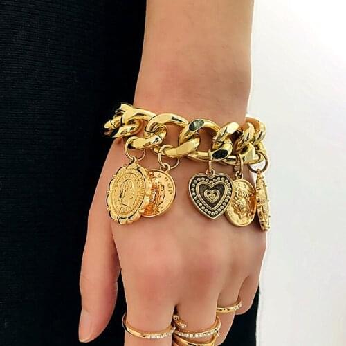 European and American women jewelry retro embossed pendant wild exaggerated geometric punk bracelet for women Jewelry present