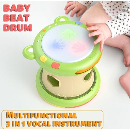 Baby Hands Beat Round Drums Jigsaw Puzzle Multi-function Three-in-one Dynamic Sound 0-1 Years Old Educational Instrument