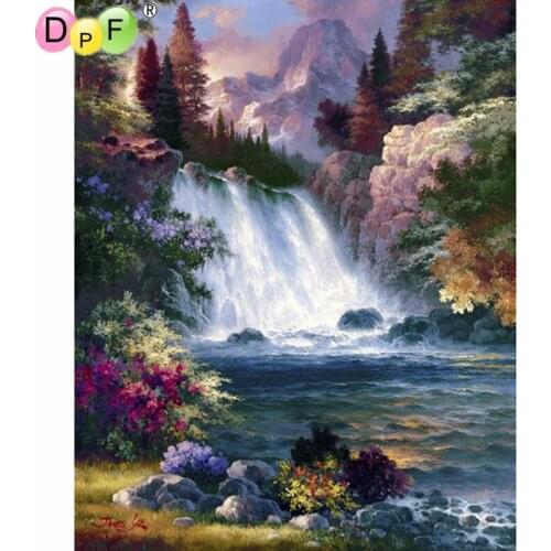 DPF Full Square Diamond 5D DIY Diamond Painting Forest Waterfall Embroidery Cross Stitch Rhinestone Mosaic Painting Decor Gift