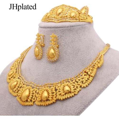 Dubai Gold plated 18K jewelry sets African bridal wedding gifts collares pendant necklace earrings ring bracelet set for women