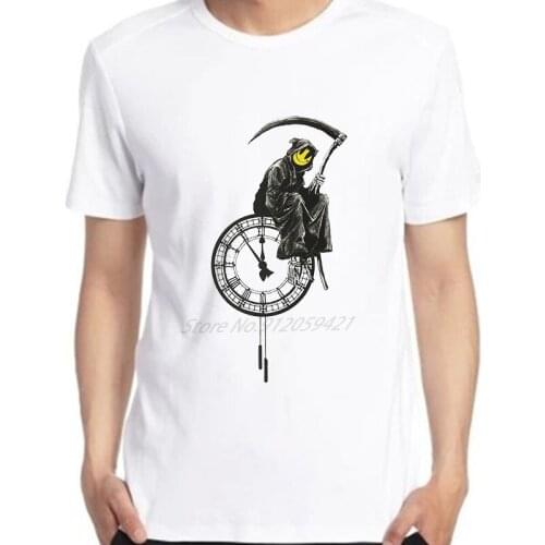 Banksy Graffiti The Grim Reap Breathable Printed Men T Shirt Short Sleeve oversized Harajuku Streetwear Men clothing