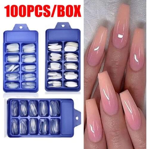 Coffin Ballerina Nail French Nail False Nails DIY Art Transparent Acrylic Manicure Nails Extension Full Cover False Nail