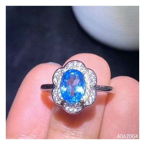 KJJEAXCMY fine jewelry 925 sterling silver inlaid natural blue topaz gemstone new Female ring luxury Support test