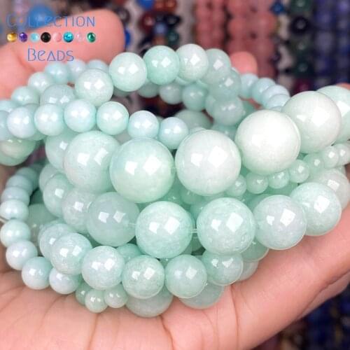 Natural Stone Amazonite Jades Chalcedony Loose Spacer Round Bead For Jewelry Making 4-12MM DIY Bracelets Accessories Wholesale