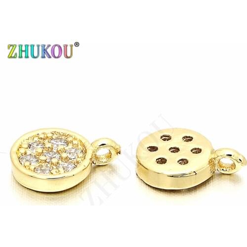 6mm Brass Cubic Zirconia Copper Metal Round Charms Pendants DIY Jewelry Bracelet Necklace Making, Model: VD28
