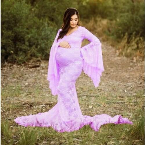 Lace Maternity Dresses For Photo Shoot Pregnant Women Baby Shower Dress Sweep Train Maxi Gown Pregnancy Dress Photography Props