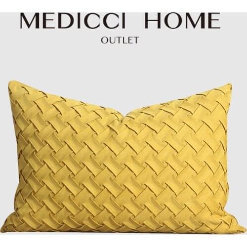 Medicci Home Yellow Woven Pillowcase Soft Faux Suede Exclusive Design Pillow Case Chic Decorative Lumbar Cushion Cover 30x50cm
