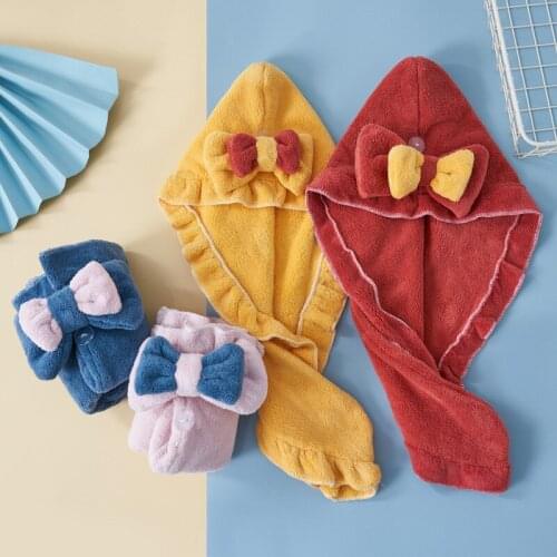 Cute lace bowknot coral fleece hair dryer cap Baotou winter super absorbent shower cap shampoo and quick-drying towel