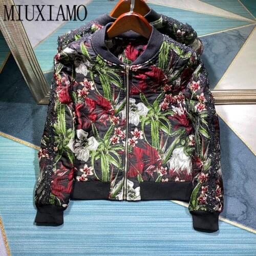 MIUXIMAO High Quality 2020 Office Lady Fall Jacket Casual Full Sleeve Beading 3D Flower Pink Embroidery Jacket Women vestidos