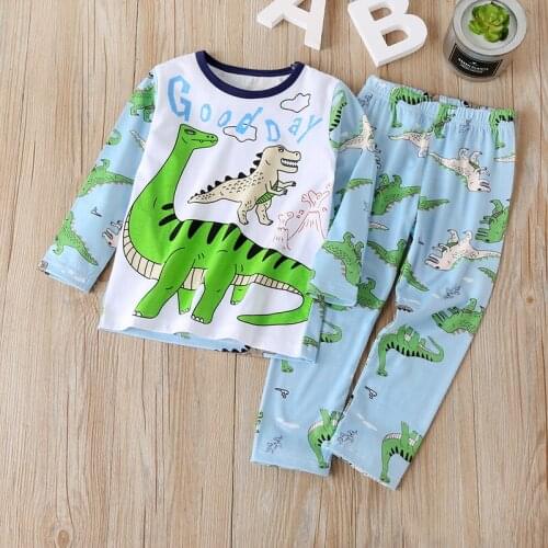 2020 European and American boys' fashion small dinosaur print home wear hot style long-sleeved trousers autumn suit