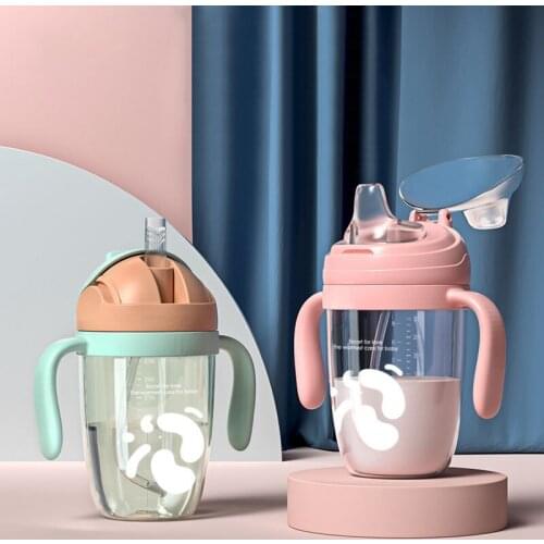 Cartoon Baby Drinking Bottle Outdoor Child Bottles with Straw Baby Feeding Cup with Gravity Ball Infant Water Milk Cups Kid Gift