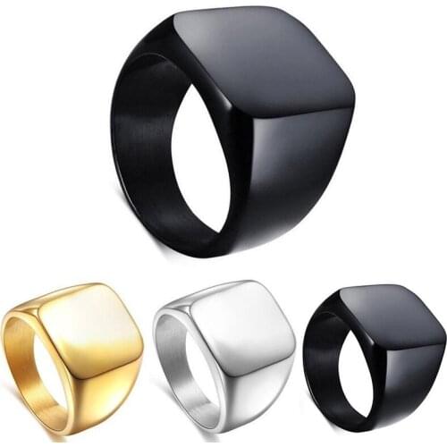 2021 Fashion mens 24k titanium steel domineering large seal ring male ring full smooth square solid ring