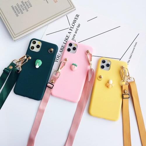 Soft TPU Neck Lanyard Cross Phone Case For Xiaomi Mi 8 9 SE 9T 5X 6 6X Note 10 3 CC9 CC9E Pro F1 Play Fruit Shoulder Strap Cover