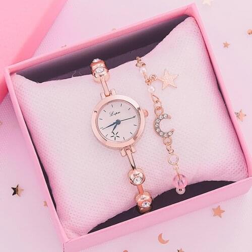 2pcs Set Fashion Watch For Women Bracelet Dress Ladies Wrist Watch Luxury Rose Gold Quartz Watch Set Clock zegarek damski