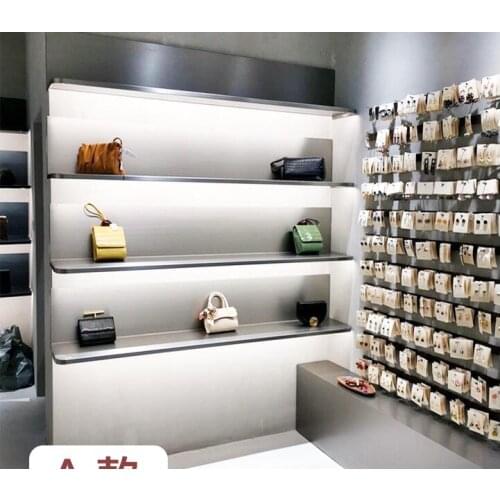 Clothing store wall type lamination shelf multi-layer display rack stainless steel silver shelf shoes bag wall hanging display r