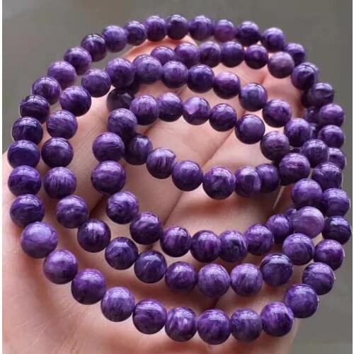 Genuine Natural Purple Charoite Crystal Round Stone Beads Women Man Stretch Bracelet 6.5mm AAAAA