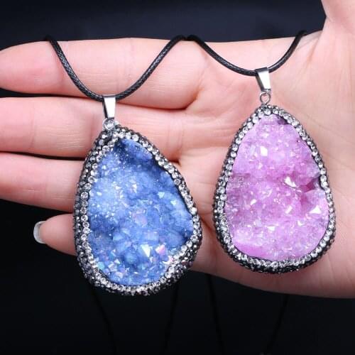 Natural Stone Pendant Necklace Agates Crystal Stone Necklace For DIY Jewelry Making Women Gifts Size 40x50mm-35x50m