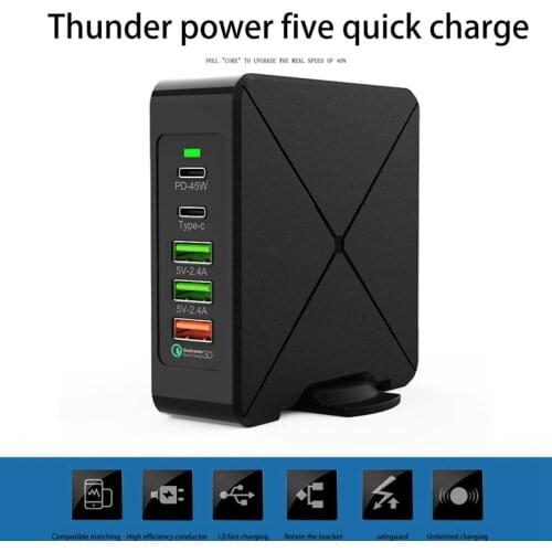 PD75W USB Charger for MacBook Pro QC3.0 4 Ports Charger Station for Mobile Phone Tablet Laptop With 10W Wireless Charger EU Plug