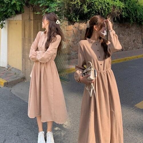 Large Spring And Autumn 2021 Retro Long Plus Size Dress Vestidos Elegantes Casual Loose Plus Size 4xl Corduroy Clothes