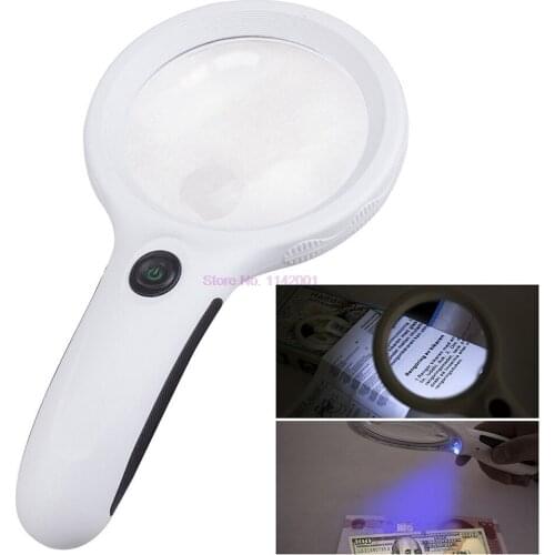 20set 8LED Skid-proof 10X Hand-held Magnifying Glass With Money Detect Lamp Powered By 3 AAA Batteries