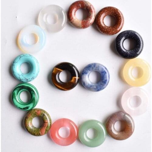 Fashion good quality natural stone mix circle donut charms pendants 20mm for jewelry making 15pcs/lot wholesale free shipping