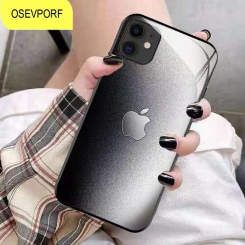 Luxury Gradient Phone Case for iPhone 11 12 Pro Max Cover Plating Tempered Glass Phone Back Cover Shell for iPhone X S XR 7 8 6s