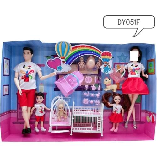 5-Person Family Couple Combination=11.5" Pregnant Doll Mom/Daddy/Girl/Boy/Baby Bike Scooter For Barbie Game Kids' Christmas Gift