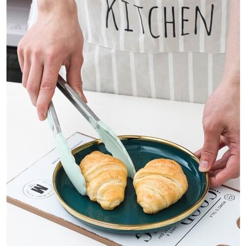 Silicone Food Tong Stainless Steel Kitchen BBQ Tongs Silicone Non-Slip Cooking Clip Clamp Salad Tools Grill Kitchen Accessories