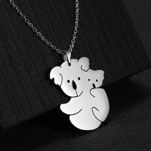Skyrim Cute Koala Animal Pendant Necklace Stainless Steel Golden Initial Choker Chain Necklaces Memorial Jewelry Gift for Women