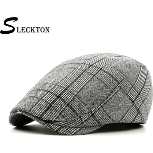 STOCKTON Cotton Blend Mens Plaid Berets Cap for Men French Flat Cap Casual Womens Newsboy Caps Unisex Ivy Peaked Hat Visors