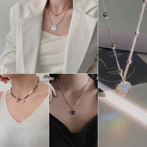 SOHOT Punk Trendy Titanium Steel Zircon Heart Butterfly Cherry Mouse Flowers Pearl Pendant Necklace Unisex Jewelry Drop Shipping