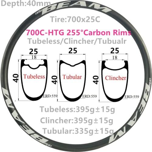 330g Super light 40mm Depth 25mm wide T800 Carbon Road Bike rims 700C Carbon Rim Clincher Tubeless Tubular carbon bicycle wheel