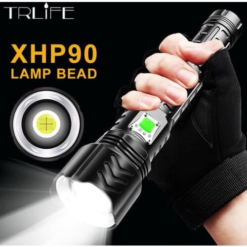 Super Bright Xlamp XHP90.2 LED Flashlight 4 core-quad LED XHP70 Lanterna USB Zoom Light With COB Light Camping Waterproof Torch
