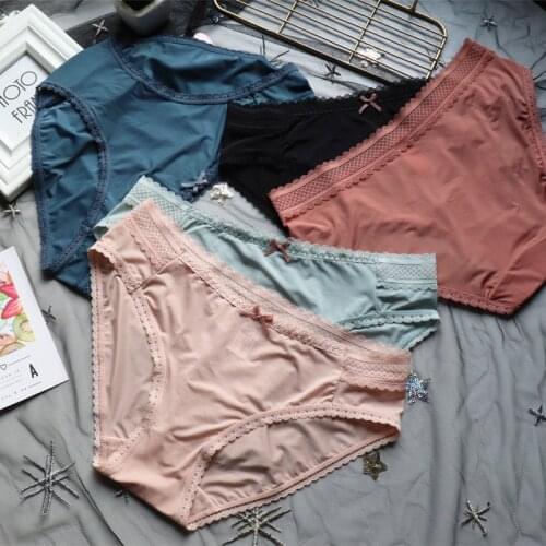 Japanese Seamless Thin Silk Skating Silk Seamless Quick-drying Lace Underwear Womens Low-waist Womens Briefs Pure Cotton